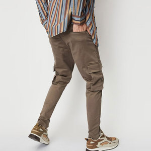 Pantalones Cargo Marrones para Hombre, con Múltiples Bolsillos, Tela de Lona Informal, Cintura Media, Cierre de Botones, para Primavera - Product Image 2