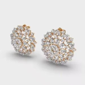 Women's Hoop <b>Earrings</b> in 10k Yellow Gold with Moissanite Simple Round Cut Diamond Trendy Jewelry IGI Certified Silver Plated - Product Image 3