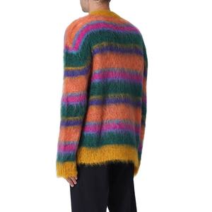 Custom OEM ODM Men's Nylon/Acrylic Jacquard Pattern Fuzzy Striped Knit <b>Pullover</b> <b>Sweater</b> Front Logo Long Sleeve Crew Neck Winter - Product Image 5