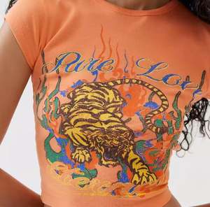 T-shirt court pour femme 100 % coton, coupe ajustée, col rond, avec impression graphique personnalisée, style décontracté - Product Image 2