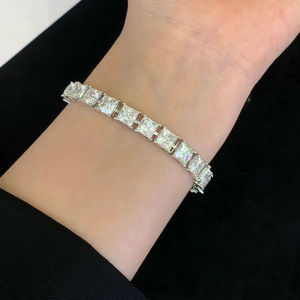 Sterling Silver Tennis <b>Bracelet</b> Real Moissanite Sparkling Round Cut Wedding Bridal Gift for <b>Bride</b> - Product Image 4