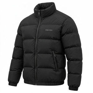 Chaqueta acolchada negra para hombre, con cuello alto, cierre de cremallera, abrigo de invierno cálido, informal, para exteriores, estilo urbano, etiqueta privada personalizada - Product Image 3