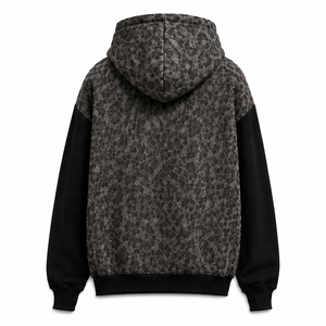 Sweat à capuche épais pour homme en coton tricoté 100 % avec empiècements contrastants, motif léopard, poche avant, personnalisable, hiver - Product Image 3