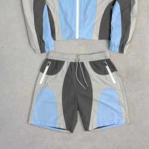 New Style Nylon Tracksuit Wind Breaker Zip up Hoodie and <b>Shorts</b> Set Plain High Quality Windbreaker <b>Short</b> Set - Product Image 6