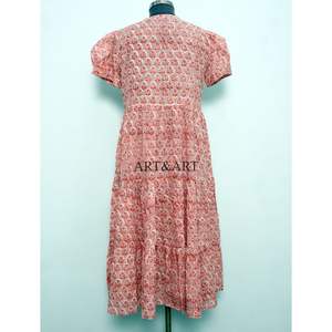 Robe midi bohème en coton lavable et écologique à imprimé floral, faite à la main, à manches courtes, pour femme, idéale pour l'été et la plage, coupe fluide et naturelle. - Product Image 6