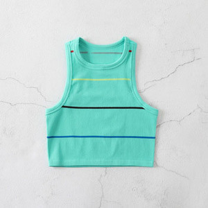 Custom Wholesale Women Ribbed <b>Striped</b> Crop <b>Top</b> Crew Neck Sleeveless Tank <b>Top</b> Summer Casual Slim Fit Racerback <b>Vests</b> <b>Tops</b> Outfits - Product Image 3