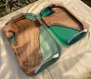 High Demand Product Custom Made 100% Wood And Resin <b>Tray</b> for Dining Room Table Home Decor With Customized Size Shape And Color - Product Image 2