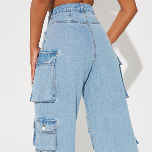 Pantalon cargo long et large pour femme, taille basse, coupe skinny, style streetwear, en denim, grande taille, écologique, délavé, avec logo personnalisé OEM - Product Image 5