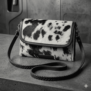 Bolso Bandolera de Cuero Genuino con Detalles en Pelo de Vaca, Origen Argentino, Cierre de Botón Seguro, Correa Trenzada Premium, Estilo Vintage para Dama - Product Image 3