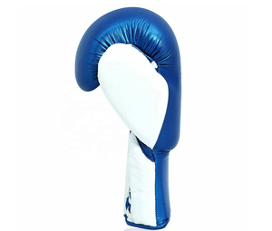 Gants de boxe professionnels en cuir bleu et blanc avec fermeture auto-agrippante, sangle de poignet réglable, antidérapants, imperméables, 14 oz, pour entraînement adulte - Product Image 4