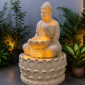 Fuente de Agua de Buda de Lujo con Luz LED Blanca Cálida, Acabado en Piedra Negra para Interiores y Exteriores, Decoración de Jardín para Meditación - Product Image 2