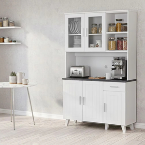 Mueble de Cocina Moderno Estilo Americano Ecológico K409, Acabado en Roble Blanco y Mármol Gris, 2+3 Puertas Acrílicas, 1 Cajón - Product Image 1