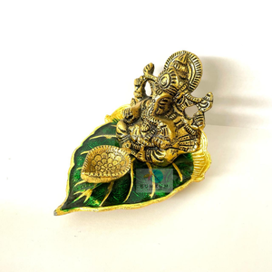 พระพิฆเนศทองเหลืองลายใบไม้ ดีไซน์ดั้งเดิม สีแดงเขียว งานแฮนด์เมด ของตกแต่งบ้าน วัด สำหรับเทศกาลคริสต์มาส ดีวาลี ของขวัญตอบแทน - Product Image 5