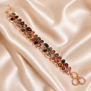 Natural Multi Tourmaline <b>Gemstone</b> <b>Bracelet</b> 925 Sterling Silver Handmade Cabochon Statement Jewelry Women Gift for Men Unisex Her - Product Image 6
