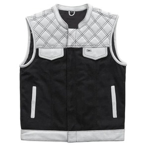 Chaleco de Cuero para Motociclista en Blanco y Negro para Hombre – Estilo Motociclista Robusto con Vista Frontal |   Equipo de equitación de diseño personalizado premium - Product Image 5