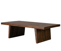 Table basse rectangulaire moderne en bois d'acacia massif avec plateau en acacia et pieds en bois inclinés, idéale pour la maison, le bureau ou l'appartement