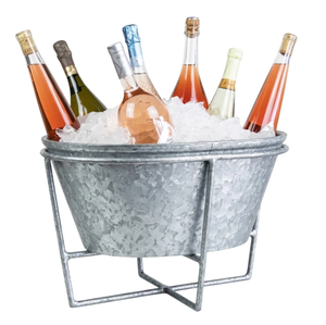 Creative Quality Metal Ice Bucket <b>Drink</b> Chiller Galvanized Steel Beverage Tub With <b>Stand</b> And Handles For Party And Bar Usage - Product Image 6