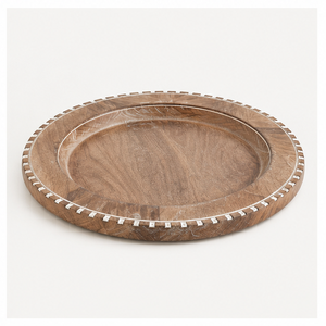 Assiette de service élégante et durable en bois de manguier avec incrustation d'os et bord perlé, écologique, moderne, personnalisable, vaisselle, décoration de table d'hôtel - Product Image 5