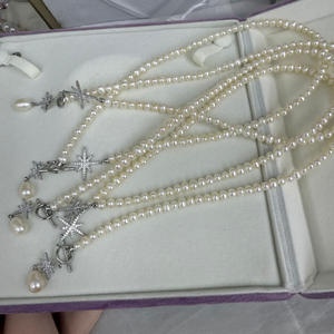 Collier en perles d'eau douce de luxe Zhuji, petit et moyen, 4-5 mm, style étoile dorée, boucle OT, collier de clavicule, pendentif tendance - Product Image 4