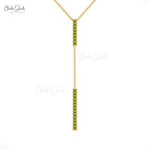 Collar con colgante de barra colgante al por mayor, con peridoto de 1 quilate engastado en pavé, collar en capas, proveedor de joyería de oro OEM/ODM - Product Image 1