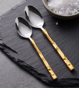 Ensemble de couverts élégants en acier inoxydable bicolore doré à facettes avec manche martelé, idéal pour les banquets, les fêtes et l'utilisation en cuisine - Product Image 3