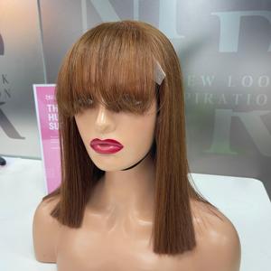 Extensions de cheveux humains vietnamiens Super Double Drawn perruque de qualité supérieure Bang couleur brun clair - Product Image 5