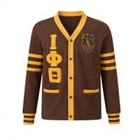 Kardigan Fleece Cokelat Unisex Hangat Kasual Kancing Depan Sweater Lembut Pakaian Luar Musim Dingin OEM Grosir Nyaman Bordir