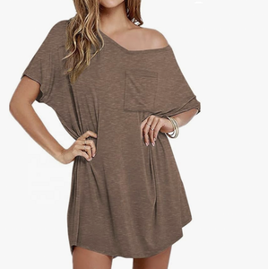 T-shirt femme robe longue robe t-shirt coton femme col V sommeil léger t-shirt décontracté robe - Product Image 3