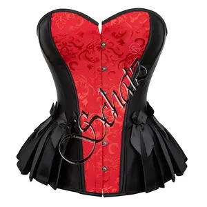 Overbust Corset Vintage Plus Size Gothic Ruffles Hem Victorian Jacquard Short Bustier Retro Satin Corset Top Corsets for Women