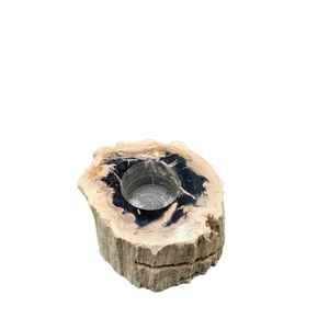 Porte-bougie en bois pétrifié naturel fait à la main, trou unique, décoration de la maison, lanterne à bougie en bois, pot - Product Image 2