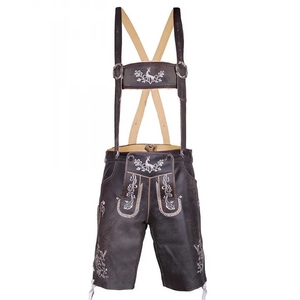 Shorts traditionnels en cuir noir pour homme avec broderie dorée, taille haute, fermeture boutonnée, style décontracté - Product Image 5