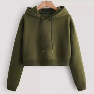 OEM Manufacturer Custom Solid Color <b>Women</b> Cropped Hoodie Long Sleeve Drawstring Casual Pullover <b>Sweatshirt</b> - Product Image 3