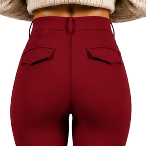 Pantalon d'équitation pour femmes, bordeaux, taille haute, extensible, coupe ajustée, avec poches avant et arrière, professionnel - Product Image 6