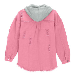 Nuevas sudaderas de mezclilla para damas, color rosa, manga larga, cierre de botones, bolsillo frontal, estilo urbano. - Product Image 2