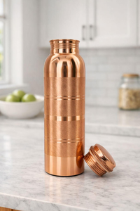 Bouteille d'eau en cuivre pur à 100 % Ayurveda, 1 litre, faite à la main, en cuivre épais, anti-fuite, carafe traditionnelle ayurvédique - Product Image 5