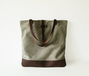 Canvas Tote <b>Bag</b> <b>Medium</b> <b>Size</b> Black and Brown Color Zipper Closure Hand Length Handle Daily Use Shopping <b>Bag</b> - Product Image 2