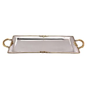 Designer <b>Round</b> Gold <b>Tray</b> with Open Cutwork Border, Luxury Metal Serving Platter for Dining <b>Table</b> and Centerpiece - Product Image 1