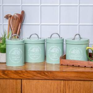 Teal Metal Spice Canisters with Gold Leaf Design Airtight Lids Stackable Dishwasher Safe <b>Kitchen</b> <b>Storage</b> Containers Modern Style - Product Image 5