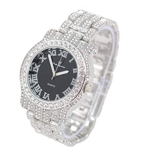 Reloj de cuarzo de lujo para mujer, esfera redonda, números romanos, banda de acero inoxidable, reloj de pulsera analógico con cristal de diamante - Product Image 1