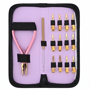 Kit complet d'installation d'extensions de cheveux Microlink, pince à sertir de 5 pouces, outil de fixation de perles, clips à crochet - Product Image 1