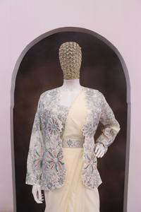 ชุดส่าหรีผ้าไหมสำเร็จรูปสำหรับฤดูหนาวปี 2026 พร้อมแจ็คเก็ตปักลายหนัก ดีไซน์อินโดเวสเทิร์น ชุดสำหรับผู้หญิง คอลเลคชั่นชุดออกงานทันสมัย - Product Image 5