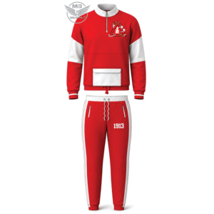 ชุดเซ็ตเสื้อครอปสีแดง DST 1913 สำหรับผู้หญิง และกางเกงจ็อกเกอร์เอวสูง ชุดลำลองแขนยาว คอกลม ผ้าถัก - Product Image 1