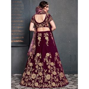 <b>Purple</b> Embroidered <b>Velvet</b> Bridal Lehenga Choli - Product Image 3