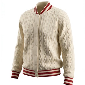 Dames gebreide cardigan met lange mouwen, crèmekleurig, contrastkleurige knopen, klassieke stijl, herfstkleding - Product Image 1