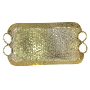 Bandeja de Servir Rectangular de Metal Dorado Martillado a Mano con Asas, Plato Decorativo para Bodas, Hoteles y Decoración del Hogar - Product Image 1