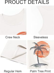 Camiseta Deportiva sin Mangas para Hombre, Color Beige, con Estampado de Palmeras al Atardecer, Cuello Redondo, Transpirable, Informal, Tejida, 100% Poliéster, con Logotipo Frontal - Product Image 6