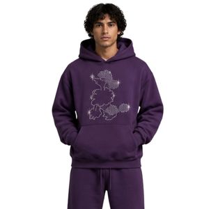Sweat à capuche violet à strass pour homme, coupe oversize, en polaire, avec logo personnalisé, streetwear, épais, décontracté, hiver - Product Image 1