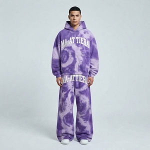 Men Purple <b>Tie</b> <b>Dye</b> <b>Hoodie</b> Pants Set Oversized Hooded Sweatshirt Wide Leg Pants Stud Detail Two Piece Streetwear Tracksuit - Product Image 1