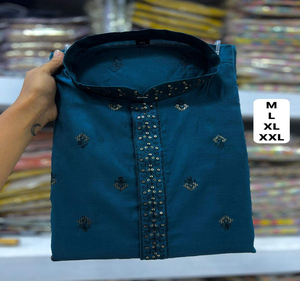 Kurta traditionnel réversible pour homme, en mélange de rayonne et de coton brodé, idéal pour les cérémonies, les fêtes et les rassemblements. - Product Image 2