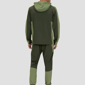 Chándal unisex verde con bloques de color, impermeable, 2 en 1, con cremallera completa, deportivo, transpirable, 100% nailon, para otoño, con detalles laterales. - Product Image 3